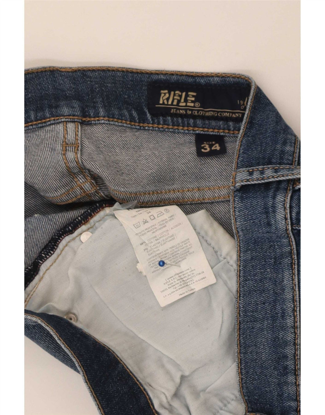 Rifle feminino jeans reto W34 L35 algodão azul