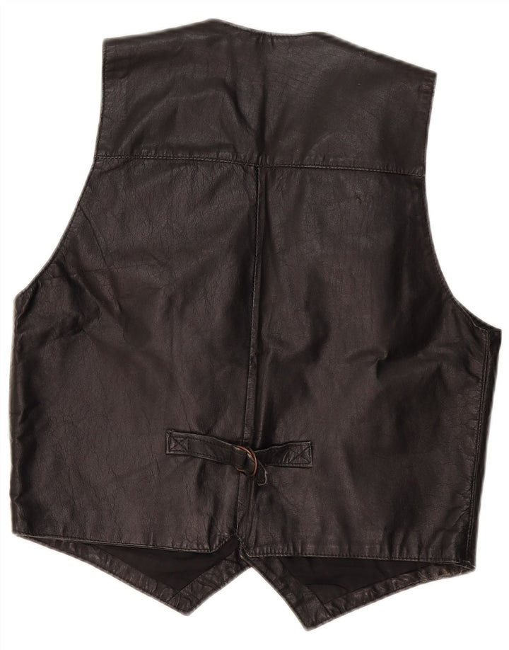 Colete de couro masculino VINTAGE médio preto