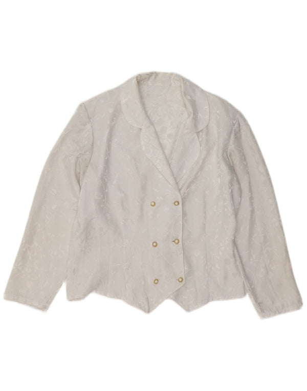 Jaqueta blazer feminina vintage manga 3/4 Reino Unido 14 médio branco floral