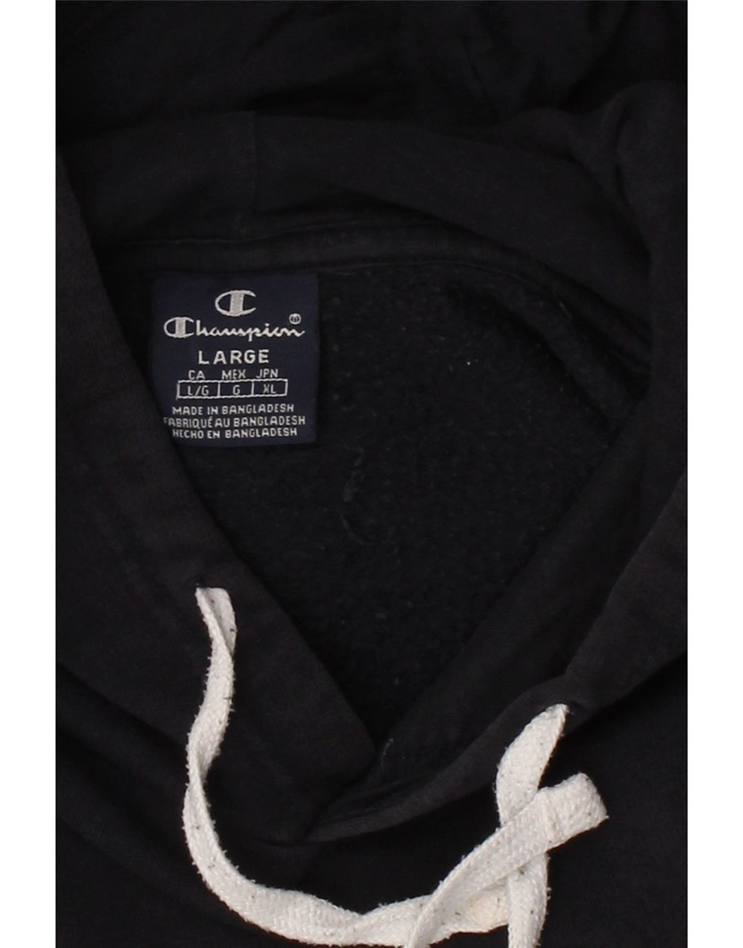 CHAMPION Mens Graphic Hoodie Jumper Large Navy Blue Cotton Vintage Champion and Second-Hand Champion from Messina Hembry 