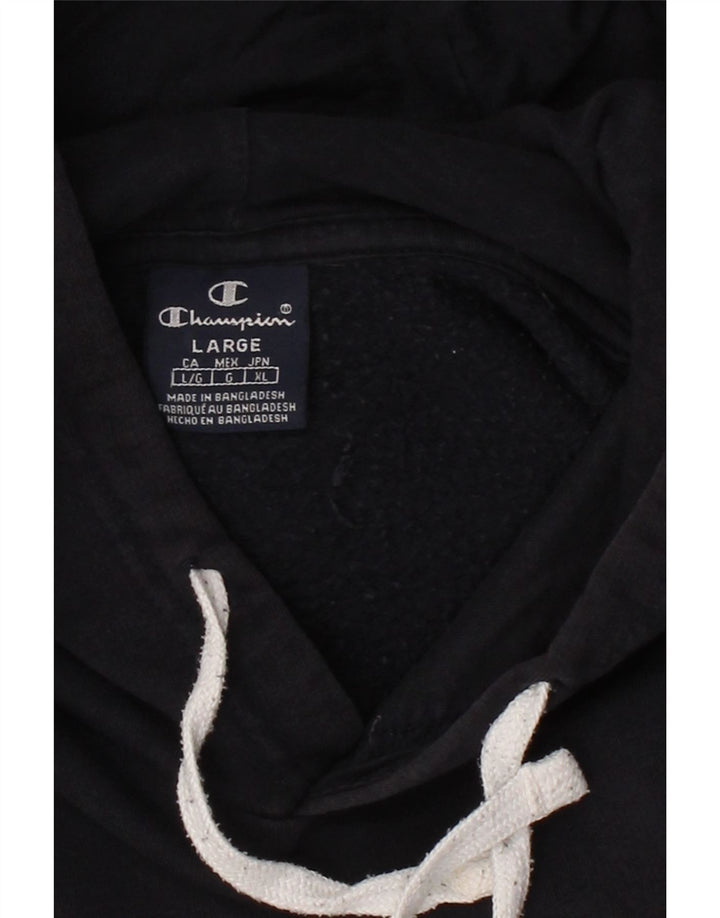 CHAMPION Mens Graphic Hoodie Jumper Large Navy Blue Cotton Vintage Champion and Second-Hand Champion from Messina Hembry 