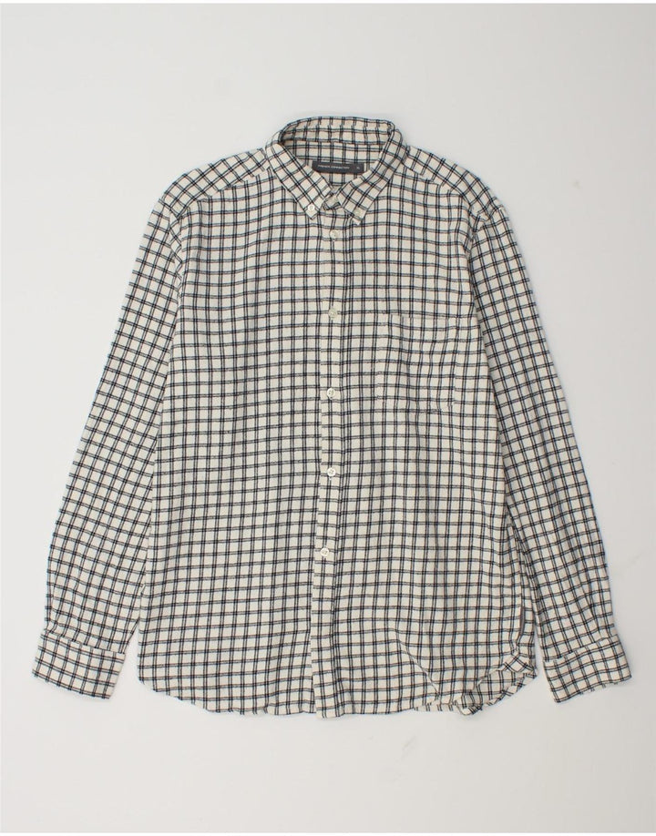 Camisa masculina de flanela French Connection XL branca xadrez