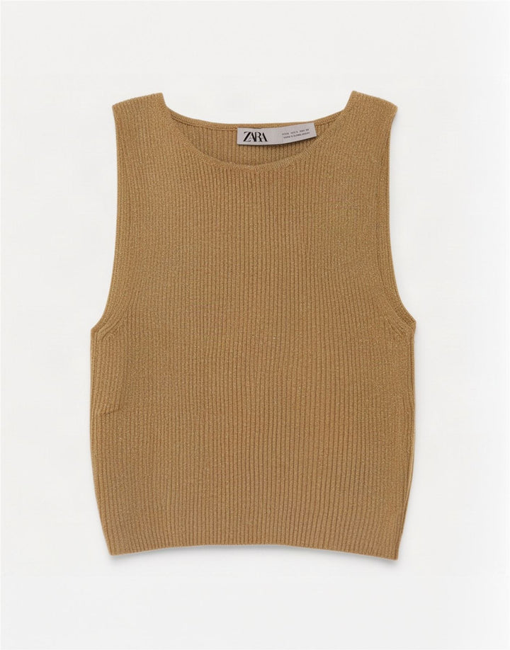 Zara Womens Crop Vest Top Reino Unido 8 Pequeno Bege