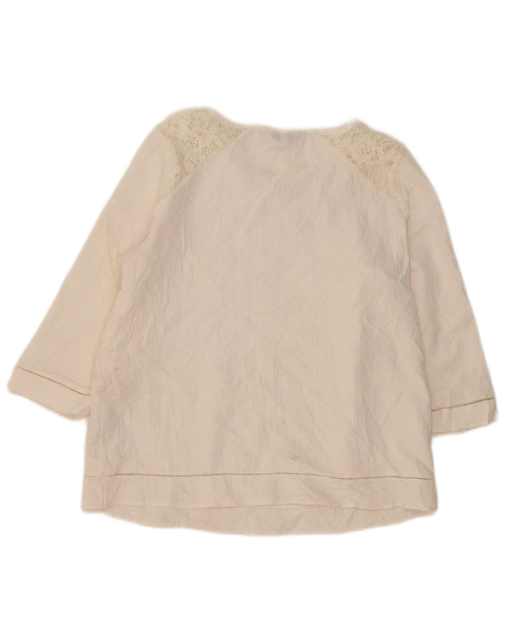 Top feminino Marks & Spencer manga 3/4 Reino Unido 14 grande algodão branco