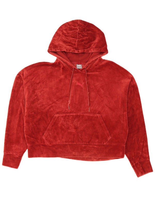 Puma Womens Crop Oversized Velour Hoodie Jumper Reino Unido 14 Médio Algodão Vermelho