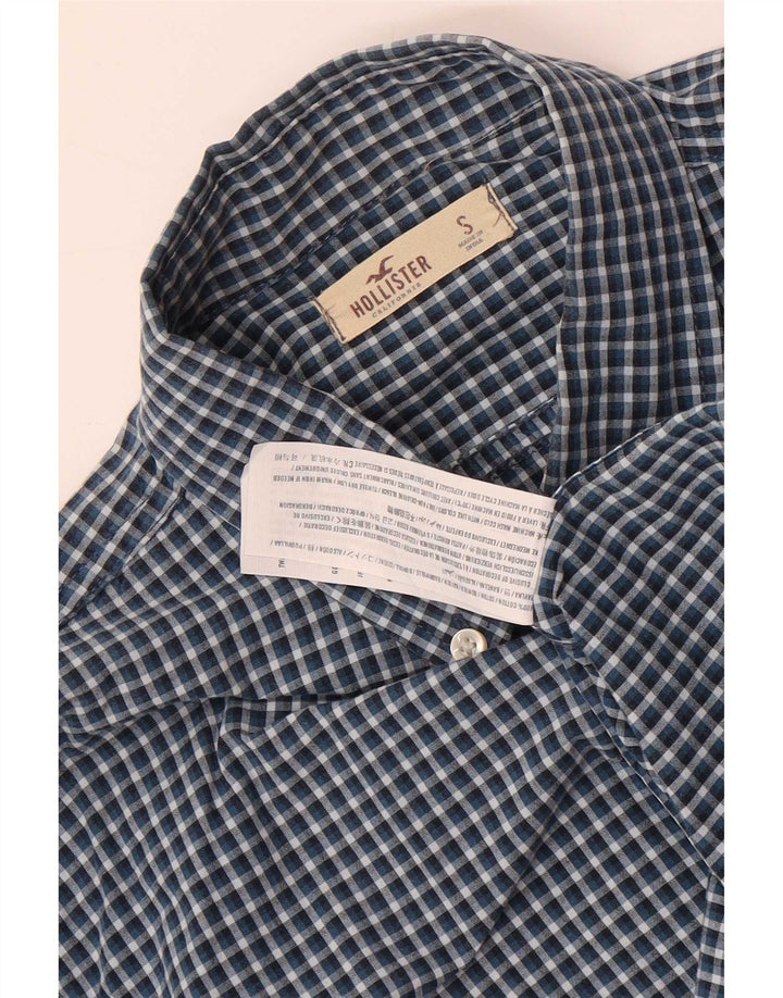 Camisa masculina Hollister pequena algodão guingão azul marinho