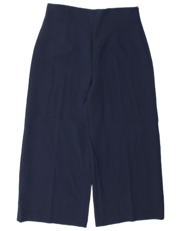 Calça feminina Zara cintura alta perna larga cortada grande W30 L26 azul marinho