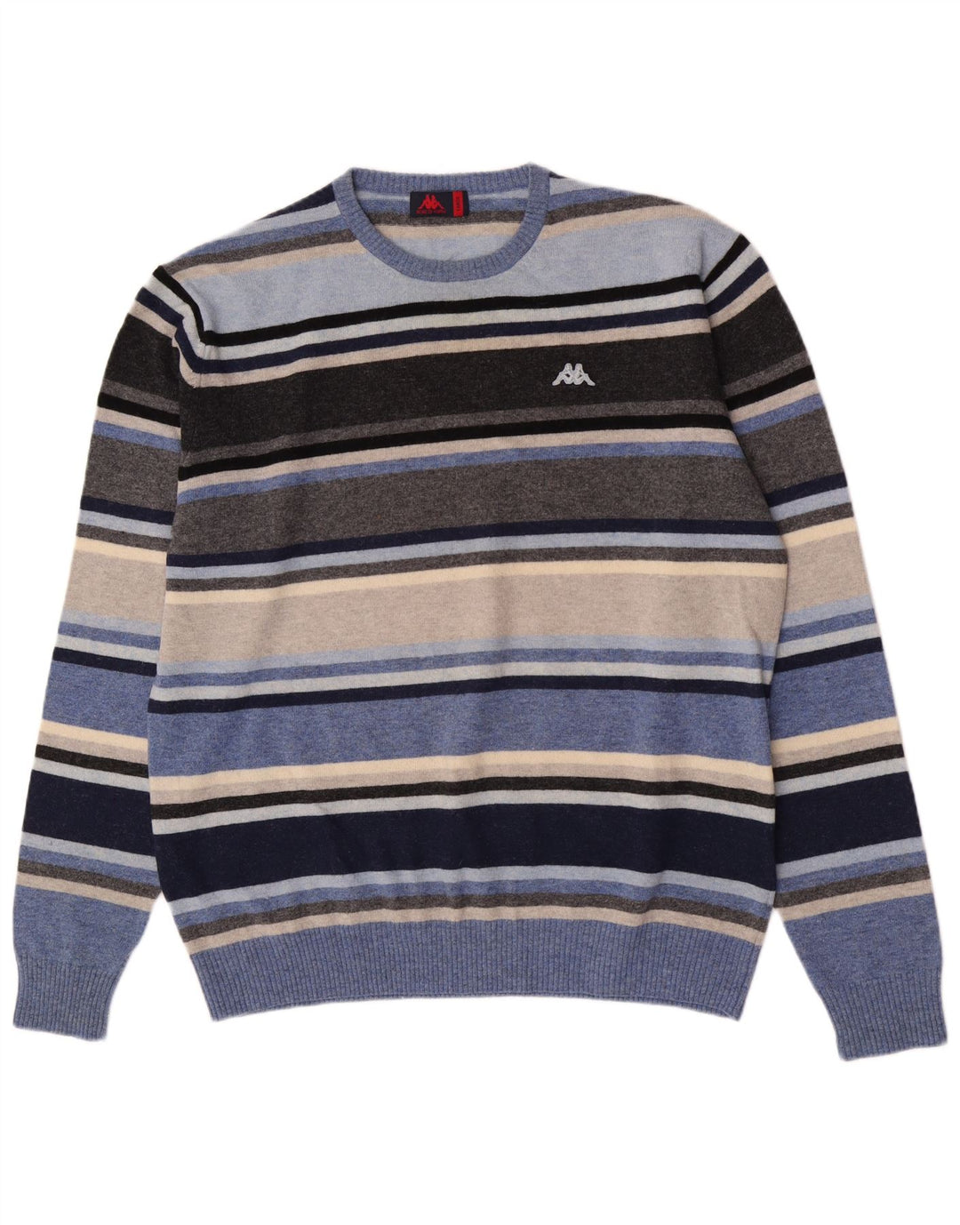 Suéter masculino Kappa com gola redonda, grande lã listrada multicolorida