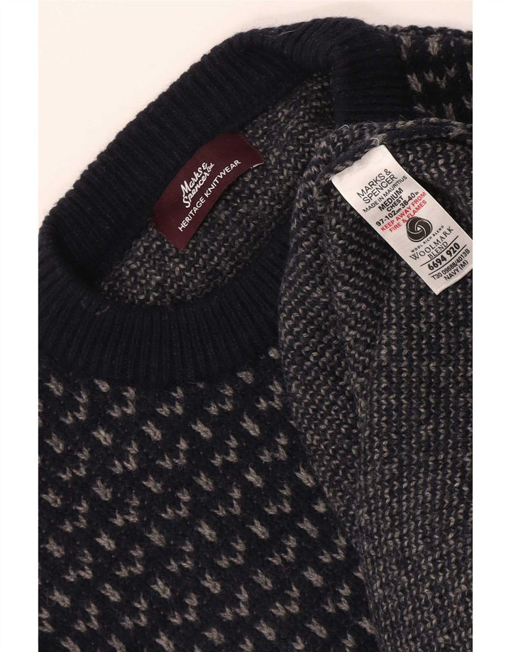 Suéter masculino Marks & Spencer Heritage com gola redonda, azul marinho médio