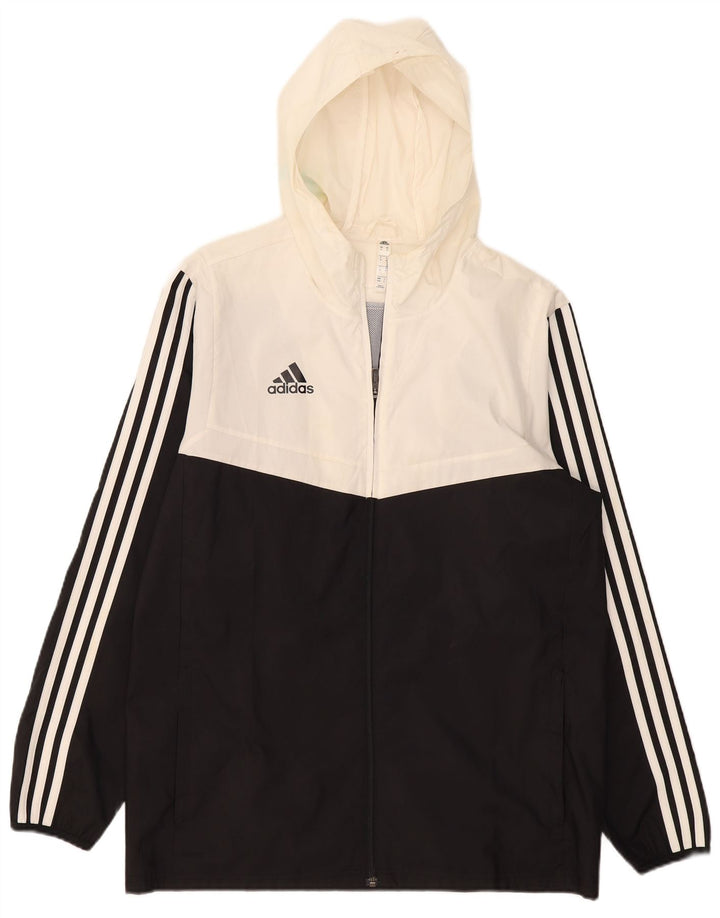 Adidas Mens Hooded Rain Jacket UK 38 Médio Preto Colourblock Poliéster
