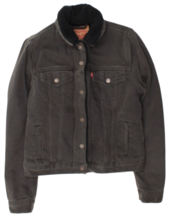 Jaqueta jeans feminina Sherpa Levi's UK 10 algodão cinza pequeno
