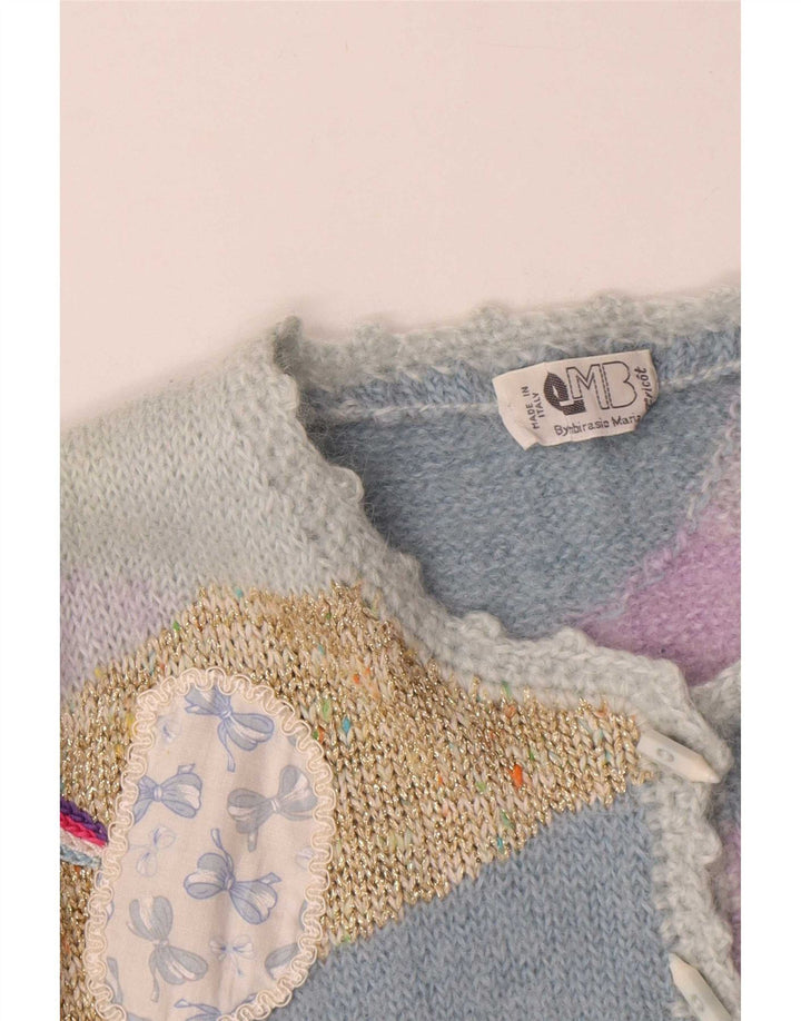 Suéter cardigã feminino vintage UK 14 médio novidade multicolorida