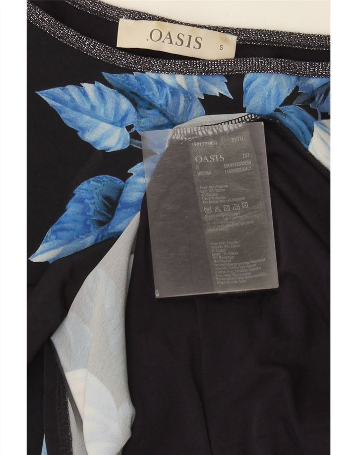 Blusa feminina Oasis UK 10 pequena azul marinho floral poliéster