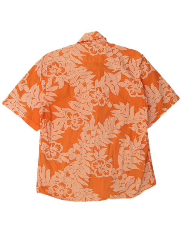 Camisa masculina de manga curta Green Leaves grande algodão floral laranja