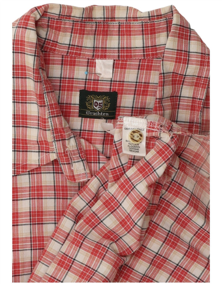 Camisa feminina vintage Reino Unido 16 grande algodão xadrez vermelho