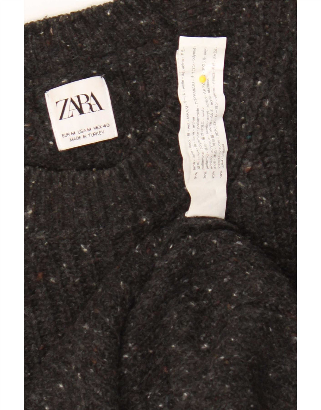 Suéter masculino Zara com gola redonda e lã manchada cinza médio