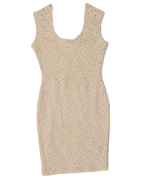 Vestido bodycon feminino vintage sem mangas UK 8 pequeno off white