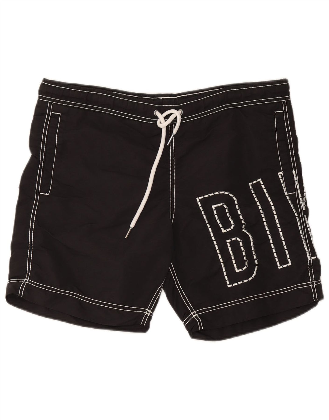 Bikkembergs Shorts de natação masculino gráfico médio preto poliéster