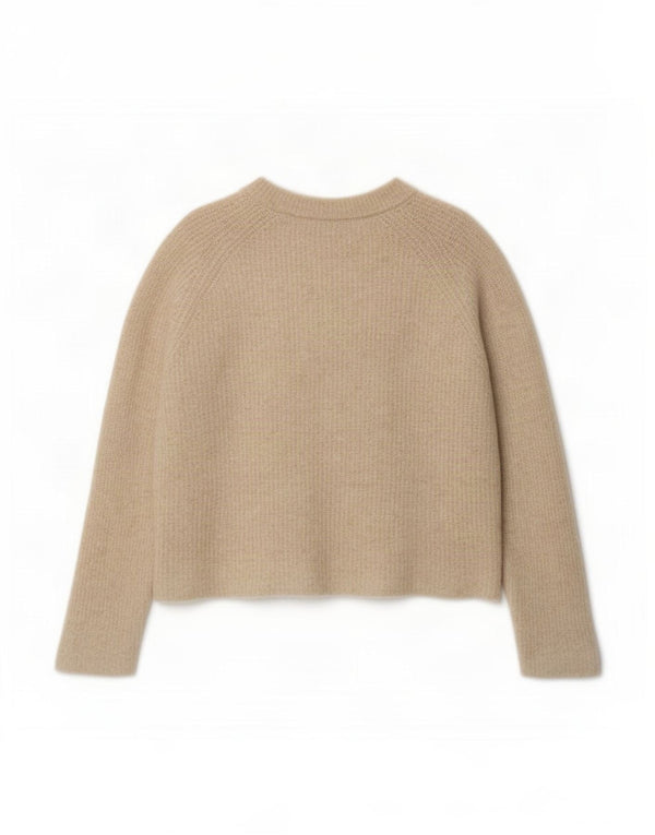 Zara Suéter feminino cropped com gola canoa Reino Unido 18 XL lã alpaca bege