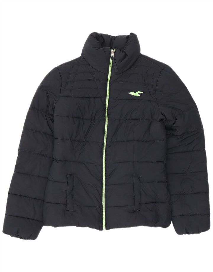 Jaqueta acolchoada Sherpa feminina Hollister Reino Unido 10 poliéster azul marinho pequeno