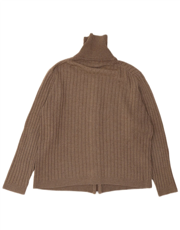 Suéter cardigã masculino Lacoste tamanho 6 XL lã marrom