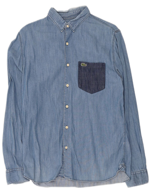 Camisa jeans masculina Lacoste tamanho 40 algodão colorblock azul médio