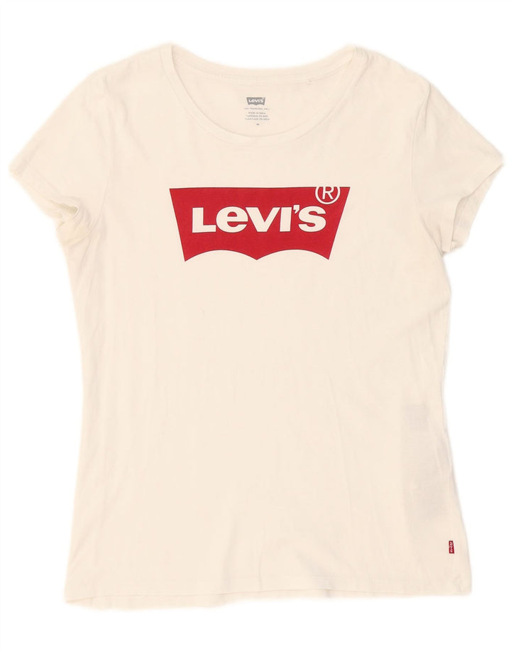 Camiseta feminina gráfica LEVI'S UK 12 algodão branco médio