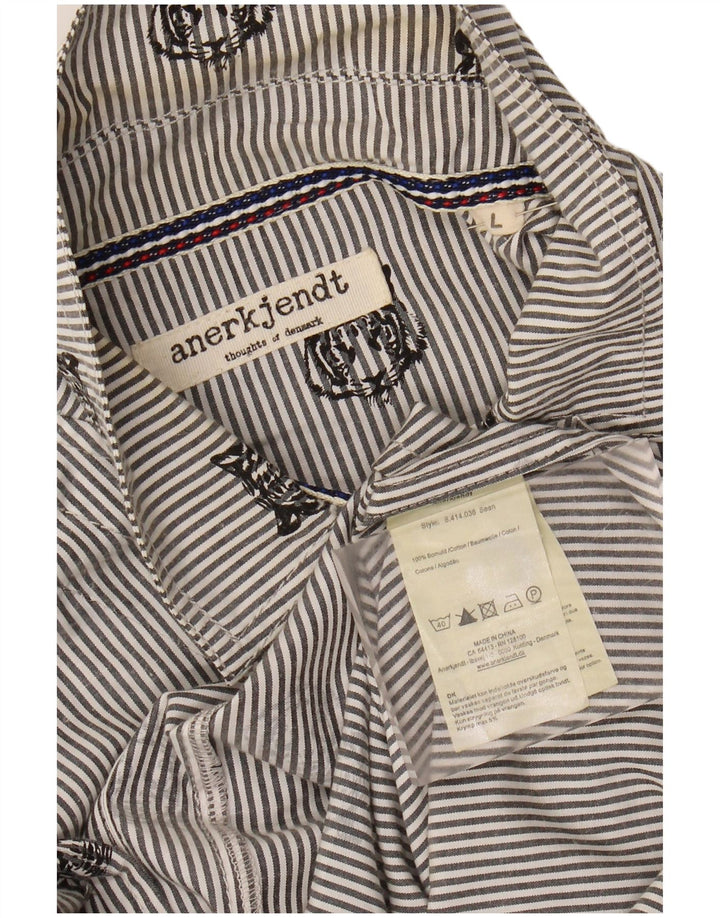 Camisa masculina ANERKJENDT grande algodão listrado cinza
