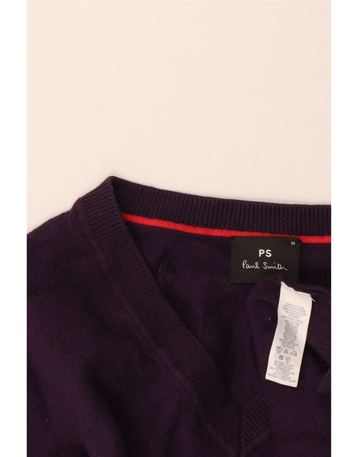 Suéter masculino Paul Smith com decote em V de algodão roxo médio