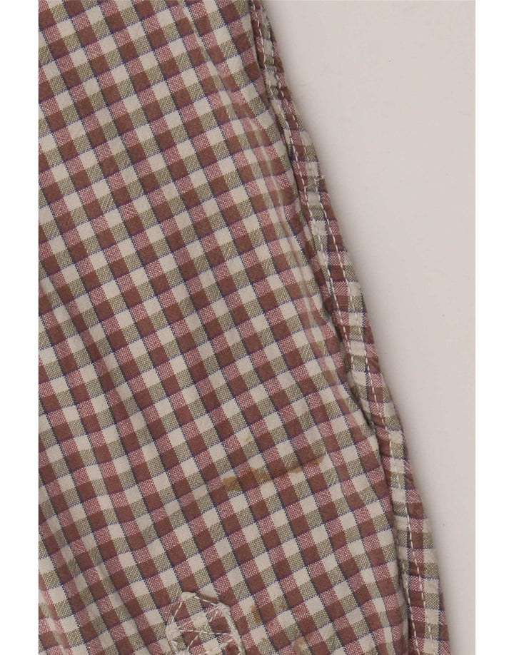 Camisa masculina Fat Face grande algodão guingão marrom