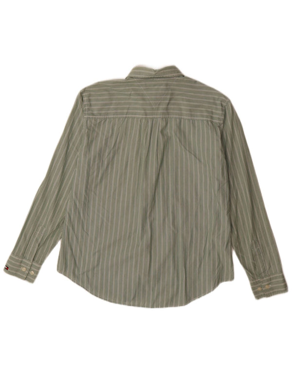 Camisa feminina Tommy Hilfiger Reino Unido 10 pequena listra verde algodão