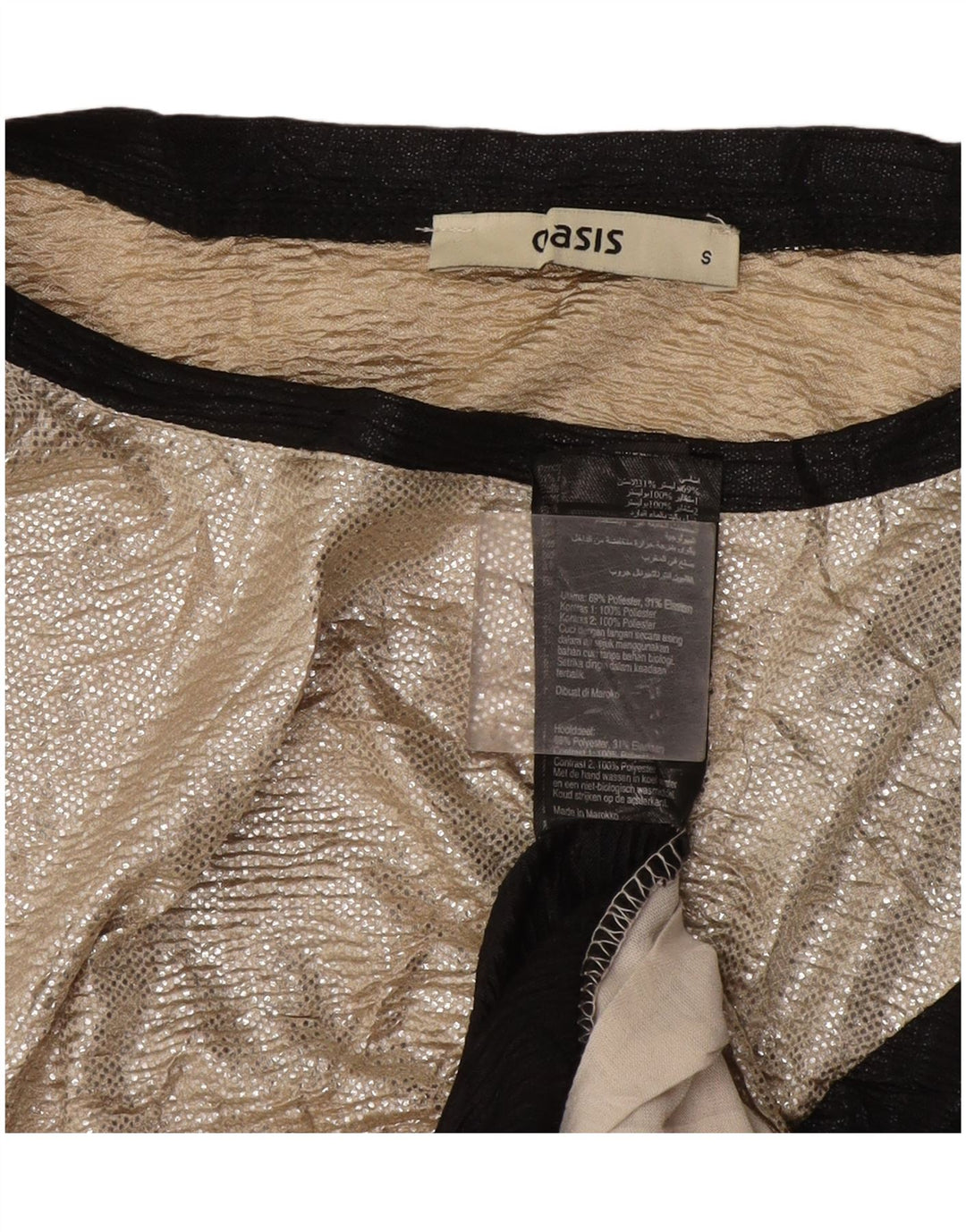 Blusa feminina Oasis sem mangas oversized UK 10 pequeno bloco colorido dourado