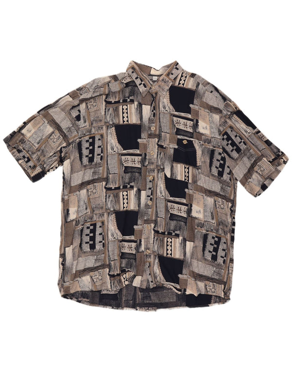 Camisa masculina VINTAGE de manga curta tamanho 46 2XL cinza patchwork