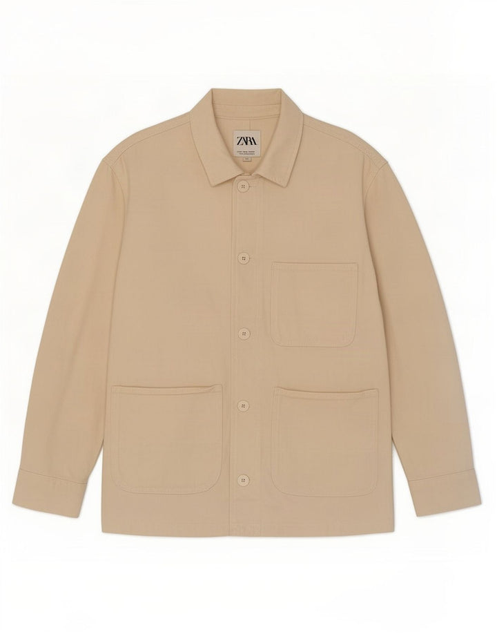 Jaqueta utilitária feminina Zara UK 14 médio algodão branco
