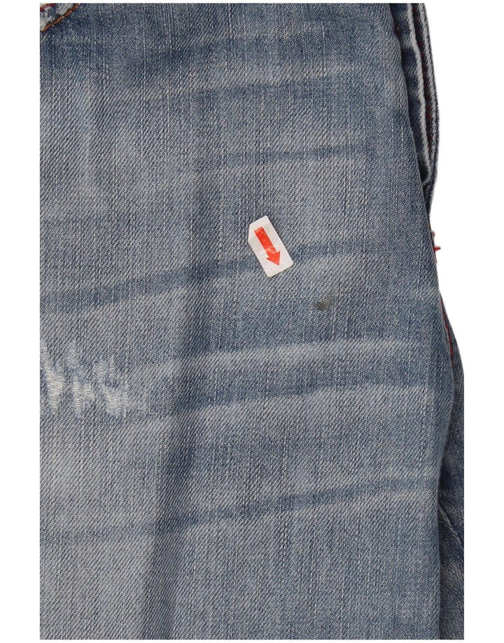 Shorts jeans feminino Benetton com ajuste solto e desgastado W30 azul médio