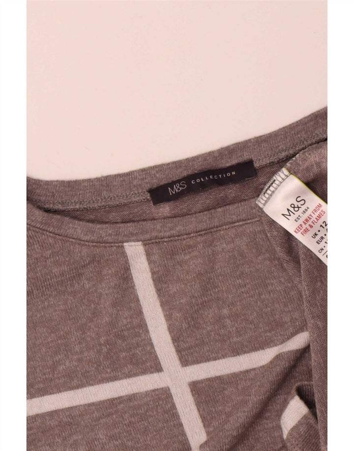 Top feminino Marks & Spencer de manga comprida UK 12 viscose xadrez cinza médio