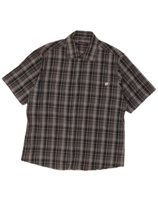 Pierre Cardin Mens Short Sleeve Shirt XL Black Check Polyester