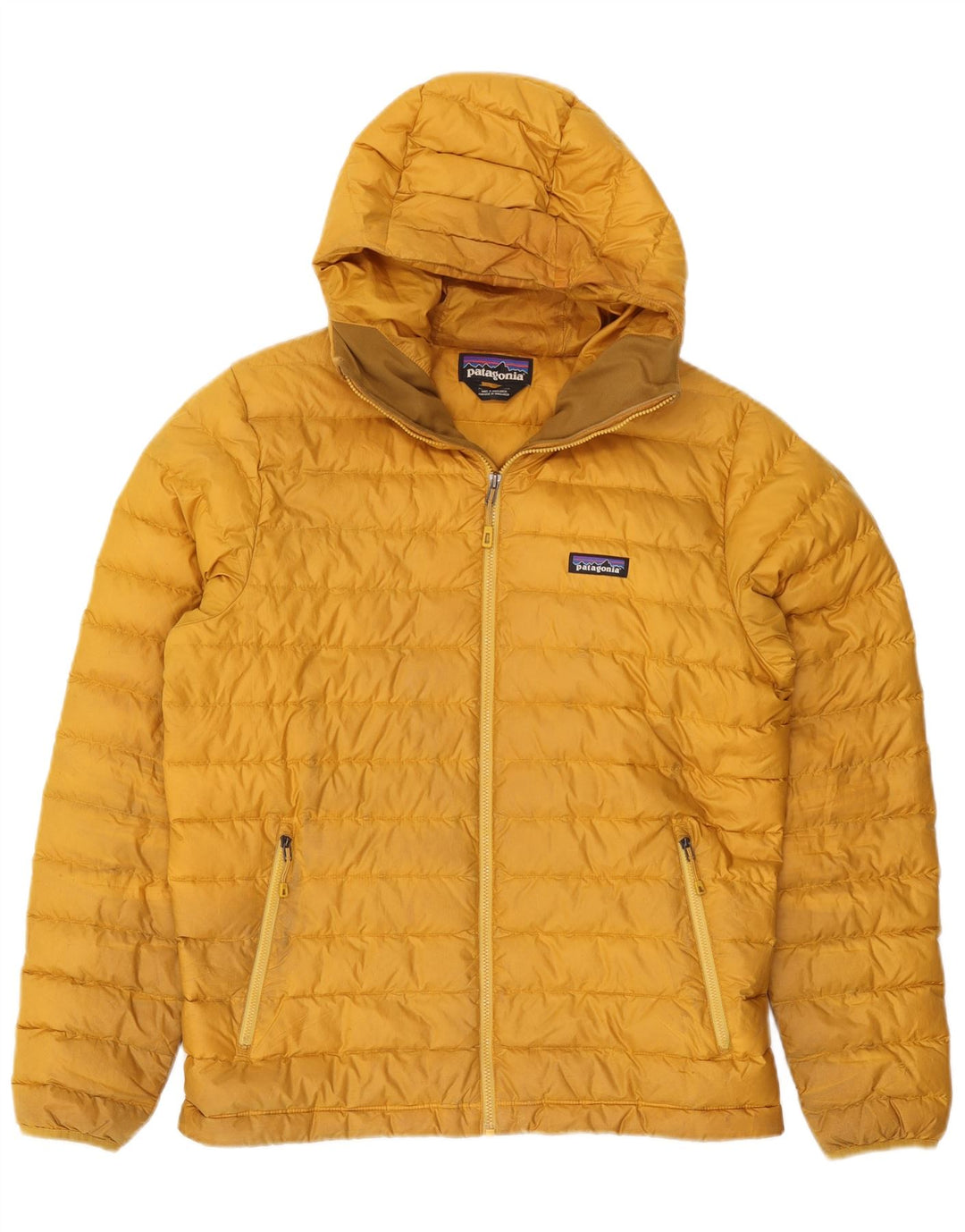 Jaqueta masculina acolchoada com capuz Patagonia UK 38 poliéster amarelo médio