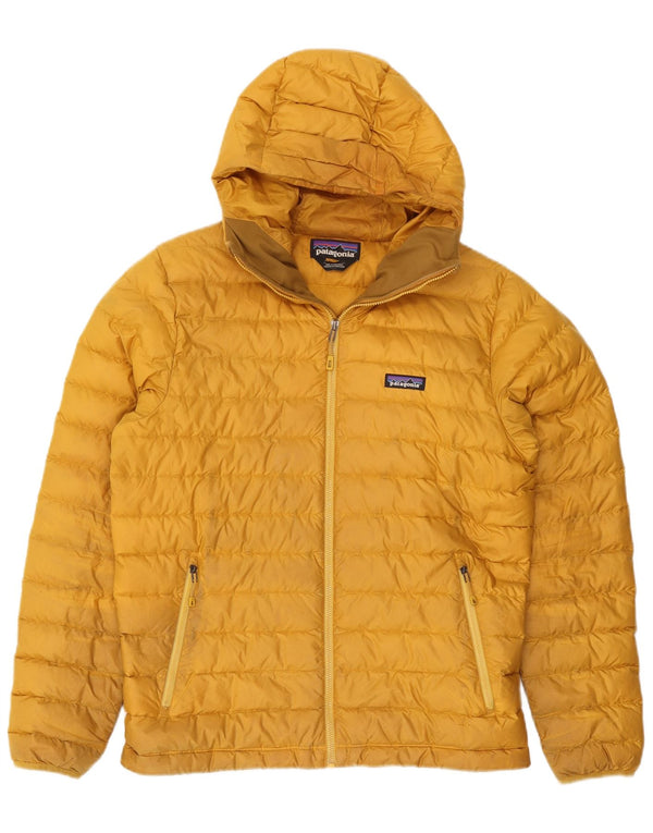 Jaqueta masculina acolchoada com capuz Patagonia UK 38 poliéster amarelo médio