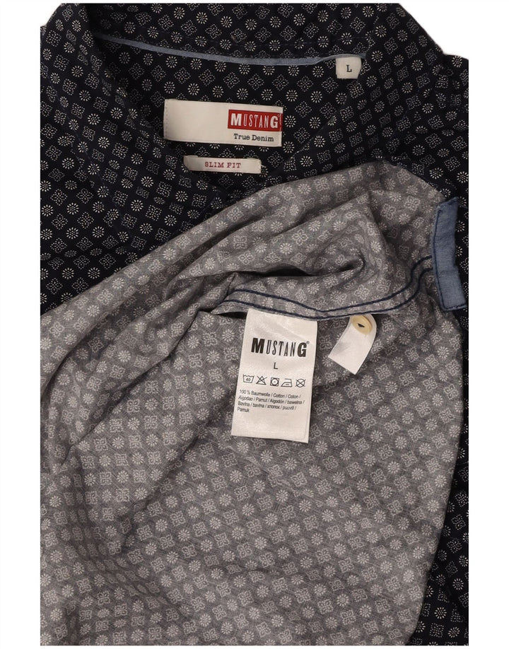 Camisa masculina MUSTANG de manga curta slim fit grande algodão floral azul marinho