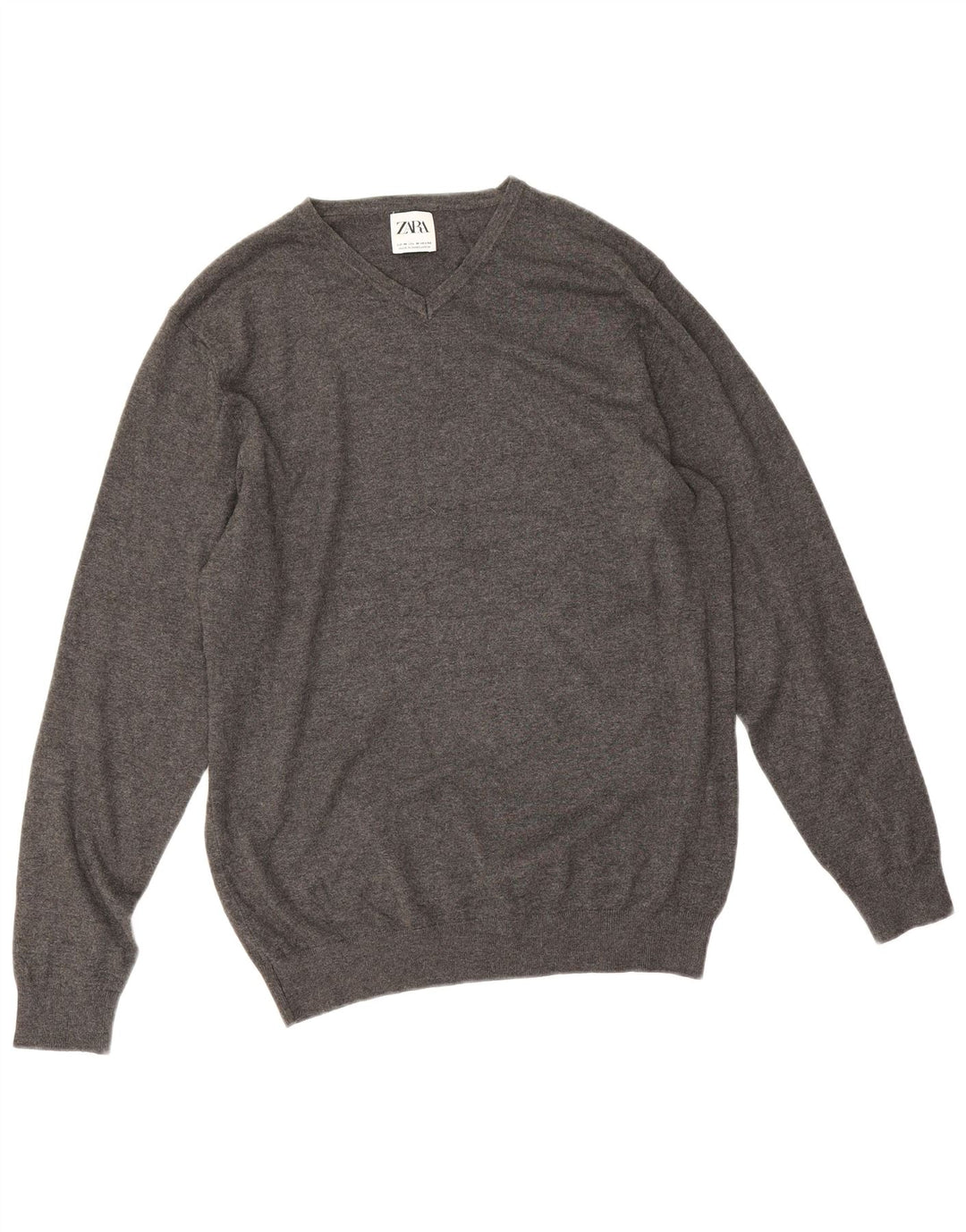 Zara Suéter masculino com decote em V, viscose cinza médio