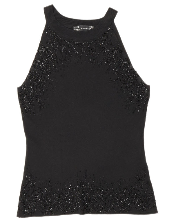 Blusa feminina sem mangas Zara Top UK 14 grande rayon preto