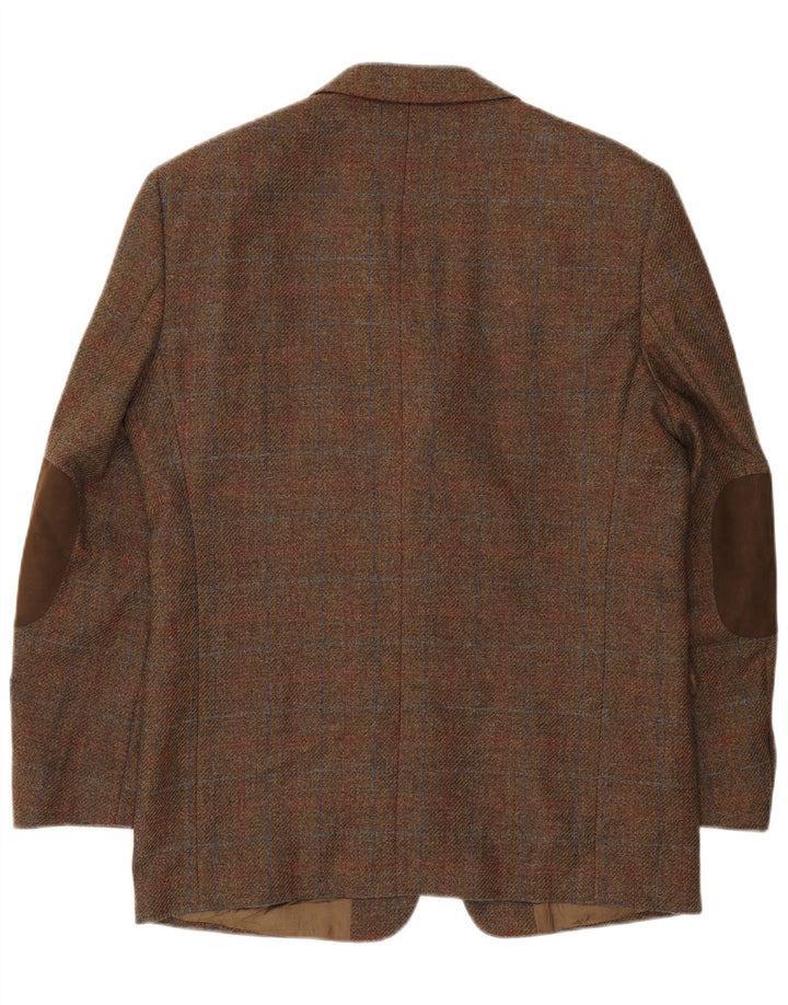Jaqueta Blazer Masculina Gilberto com 3 Botões Reino Unido 40 Grande Lã Virgem Xadrez Marrom