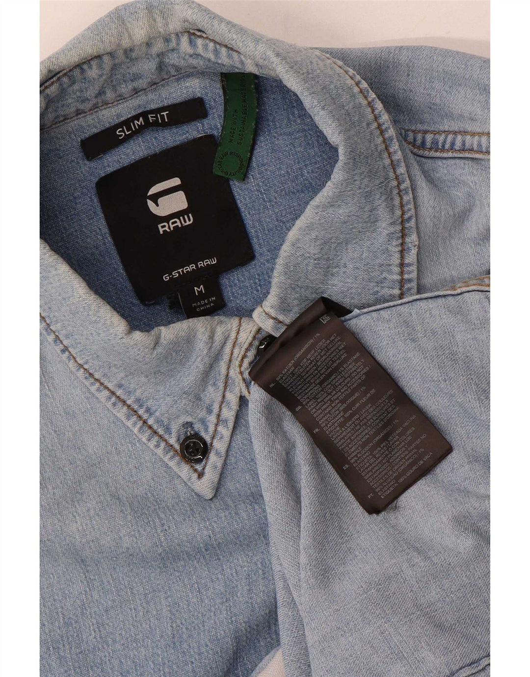 Camisa jeans masculina G-Star Slim Fit algodão azul médio