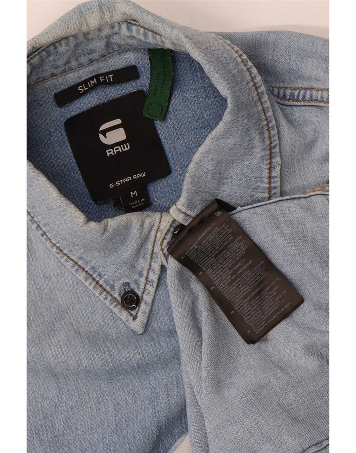 Camisa jeans masculina G-Star Slim Fit algodão azul médio