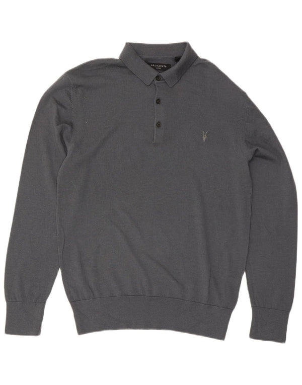 Suéter masculino All Saints com gola polo e lã cinza grande