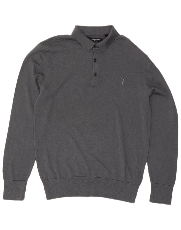 Suéter masculino All Saints com gola polo e lã cinza grande