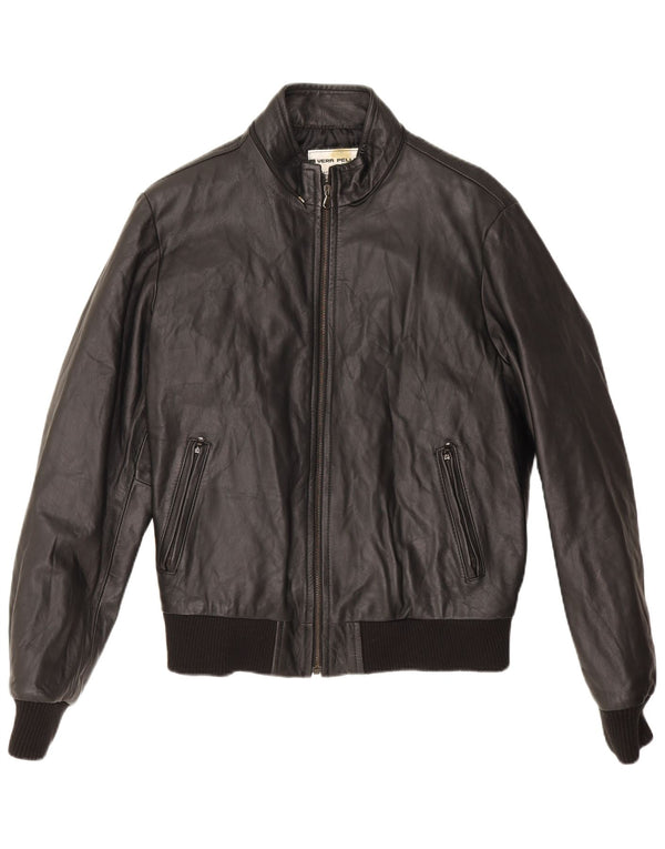 Jaqueta de couro bomber masculina vintage Reino Unido 38 couro preto médio
