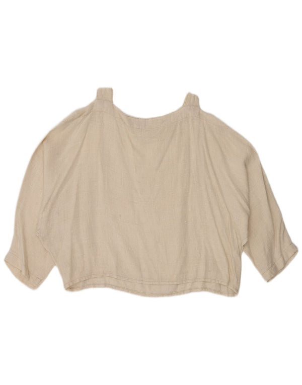 Blusa feminina vintage manga 3/4 ombro de fora UK 14 grande bege