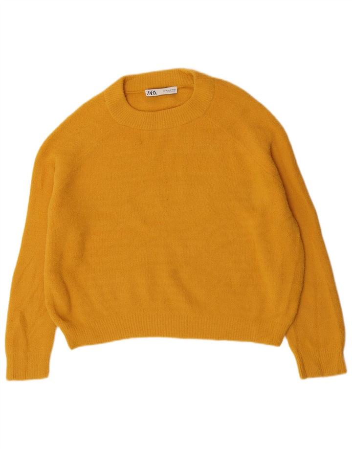 Zara Suéter feminino com gola redonda, Reino Unido 14, médio, amarelo, nylon